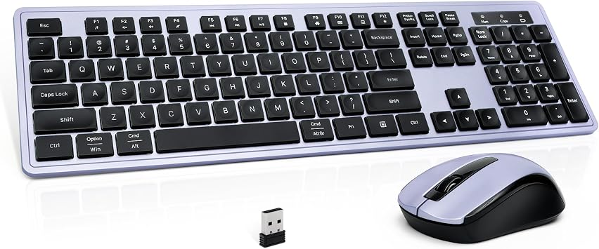 Wireless Keyboard and Mouse, 2.4GHz Cordless Silent Keyboard Mouse Combo, Optical Mouse, Plug and Play USB Receiver, Compatible with Windows, Mac, Laptop, and PC Ideal for Office UseBlack Purple