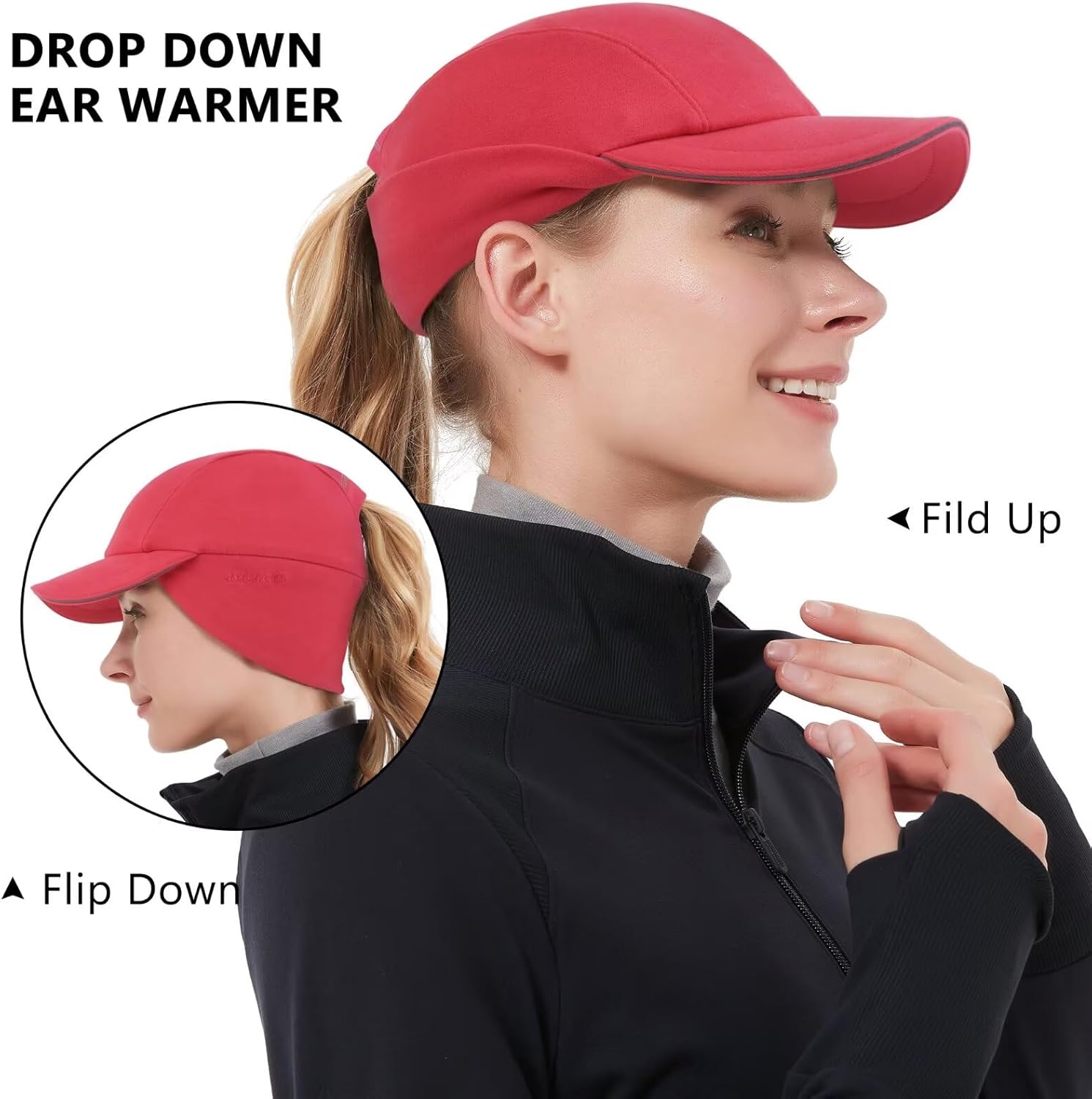 GADIEMKENSD Women's Winter Reflective Fleece Ponytail Hat with Drop Down Ear Warmer - Image 3