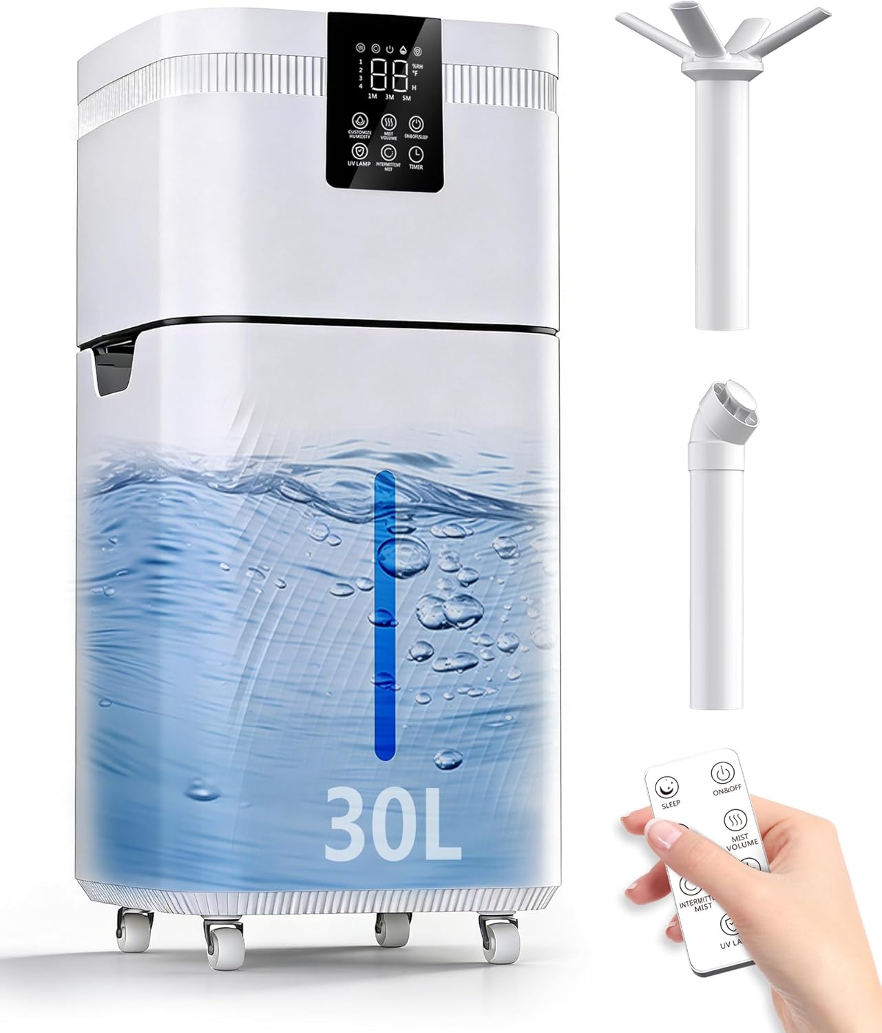 Humidifier Large Room, 30L/7.93Gal Commercial Humidifier 4200 sq.ft, 3000ml/H Whole House Humidifiers with Top Fill, 4 Mist Mode, Timer for Plants, Office, Warehouse & Greenhouse