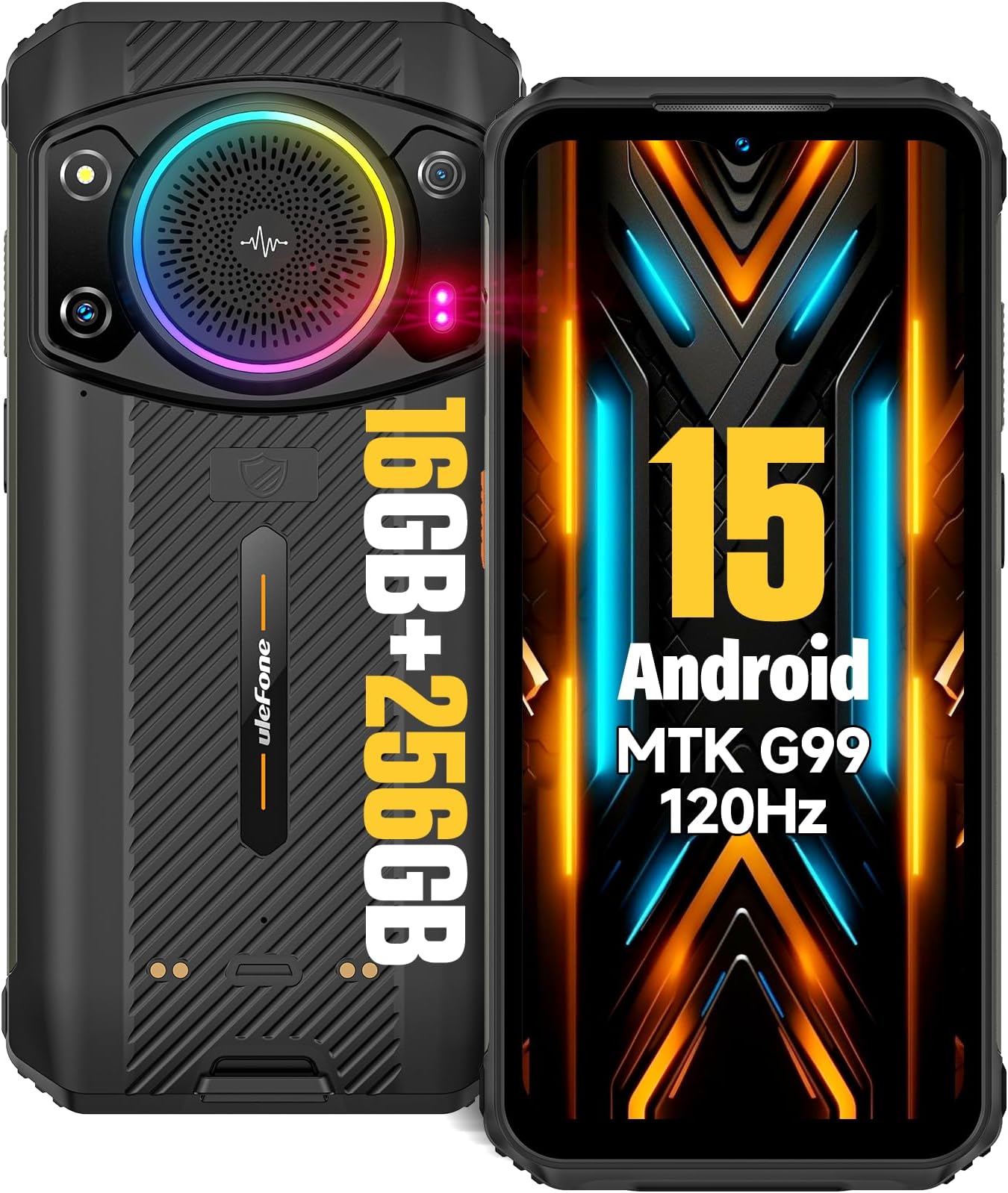 Armor 21 Android 14 Unlocked Rugged Phone, 122dB Loudest Speaker, MTK G99 16GB + 256GB Outdoor Rugged Smartphone,64MP Main Cam + 24MP Night Vision Cam, 6.58" FHD+, 9600mAh, IP68 Dual SIM