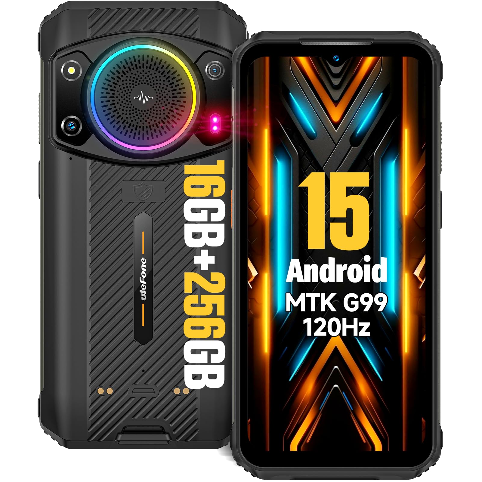 Ulefone Armor 21 Android 14 Unlocked Rugged Phone, 122dB Loudest Speaker, MTK G99 16GB + 256GB Outdoor Rugged Smartphone,64MP Main Cam + 24MP Night Vision Cam, 6.58" FHD+, 9600mAh, IP68 Dual SIM