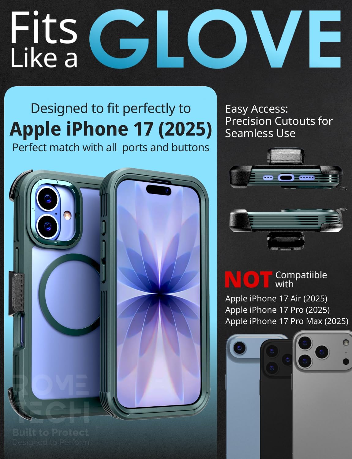 Designed for iPhone 17 Case with Belt Clip Holster, Kickstand Slim Cover Compatible with Magsafe Chargers - Phone Case for iPhone 17 - Green - Image 2