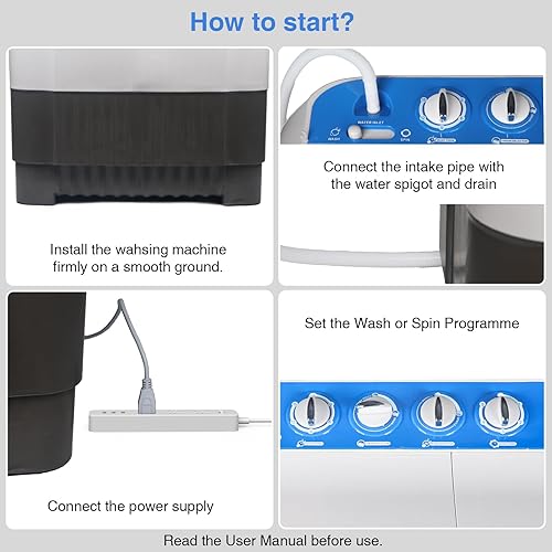 Miniatura 5 de EUASOO Lavadora portátil de 24 libras, lavadora y secadora portátil, lavadora (16 libras) y centrifugado (8 libras) 2 en 1 lavadora de tina doble