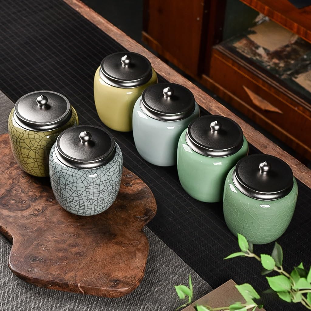 SONGCHAO Sugar Jar Celadon Tea Cans, Sealed, Moisture-Proof Storage, Warehouses Tea Canister(B)