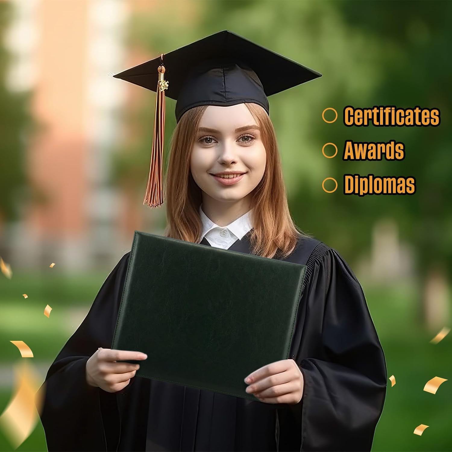 Tenare 10 Pcs Green Leather Certificate Holder 8.5 x 11 Inch PU Colorful Phd Bachelor Master Diploma Cover Professional Award Folder for Official Graduation Competition Contest Charity