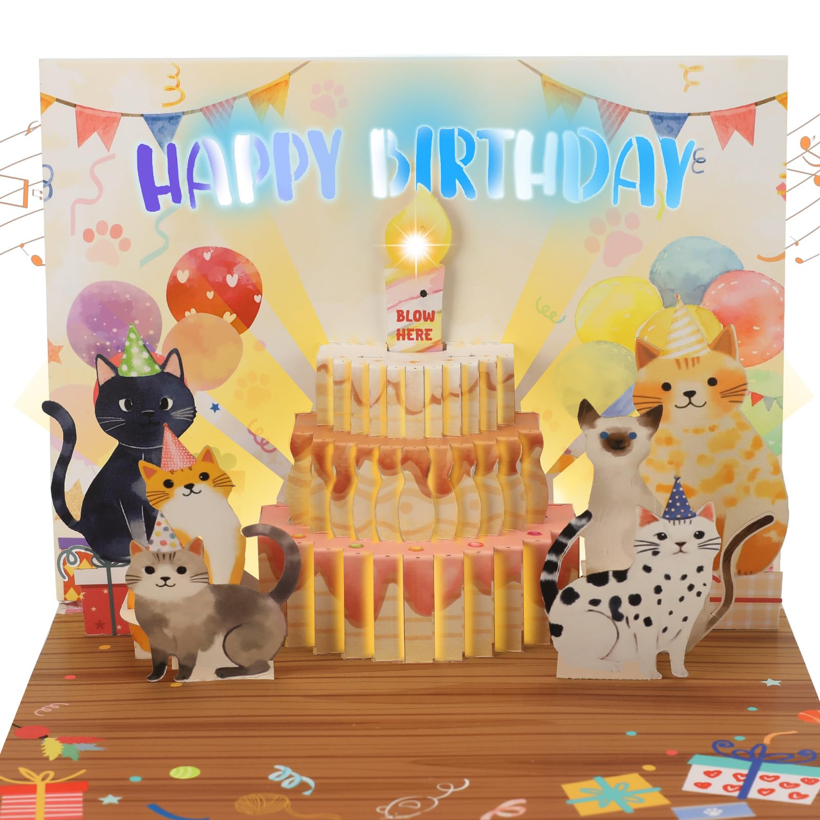 Photo 1 of Musical Birthday Cards, Funny Pop Up Cat Birthday Card with Colourful Lights, Greeting Card with Blow Out Candles & DIY Numeric Ages, Birthday Cards for Boys, Girls, Men, Women, Wife, Cat Lovers