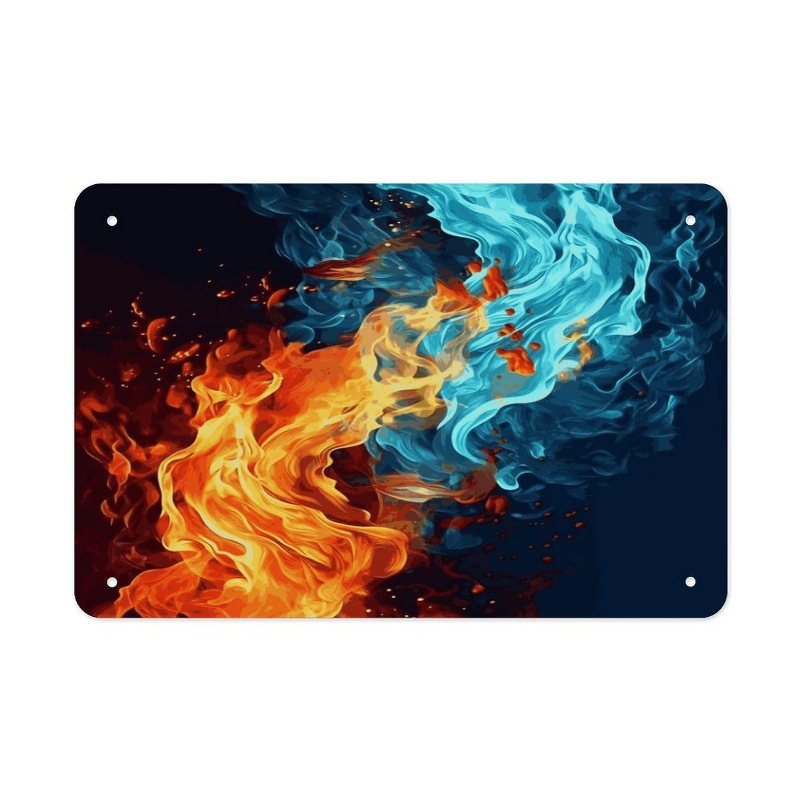 Fodpand Style Fire And Water Pattern Wall Art Metal Signs Tin Sign
