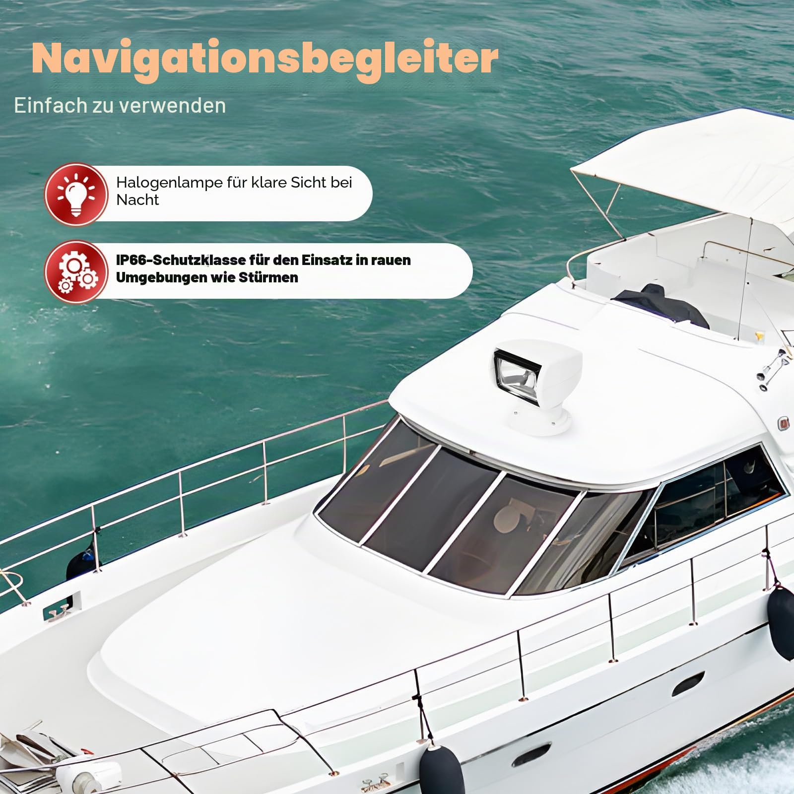 Treeisland Boot Suchscheinwerfer 12V 100W LED Wasserfest Marine Scheinwerfer Arbeitslampe mit Fernbedienung für Boot Auto
