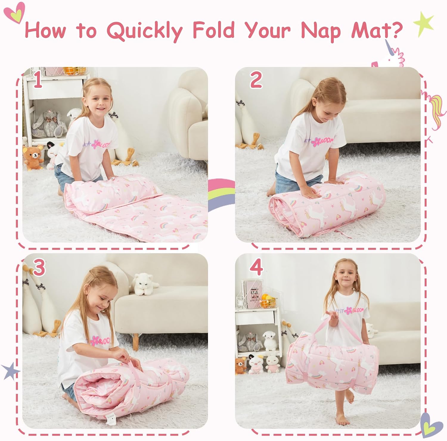 Toddler Nap Mat, Kids Sleeping Bag with Pillow & Minky Blanket, Boys Girls Extra Large Rolled Nap Mats for Preschool Daycare Camping Kindergarten