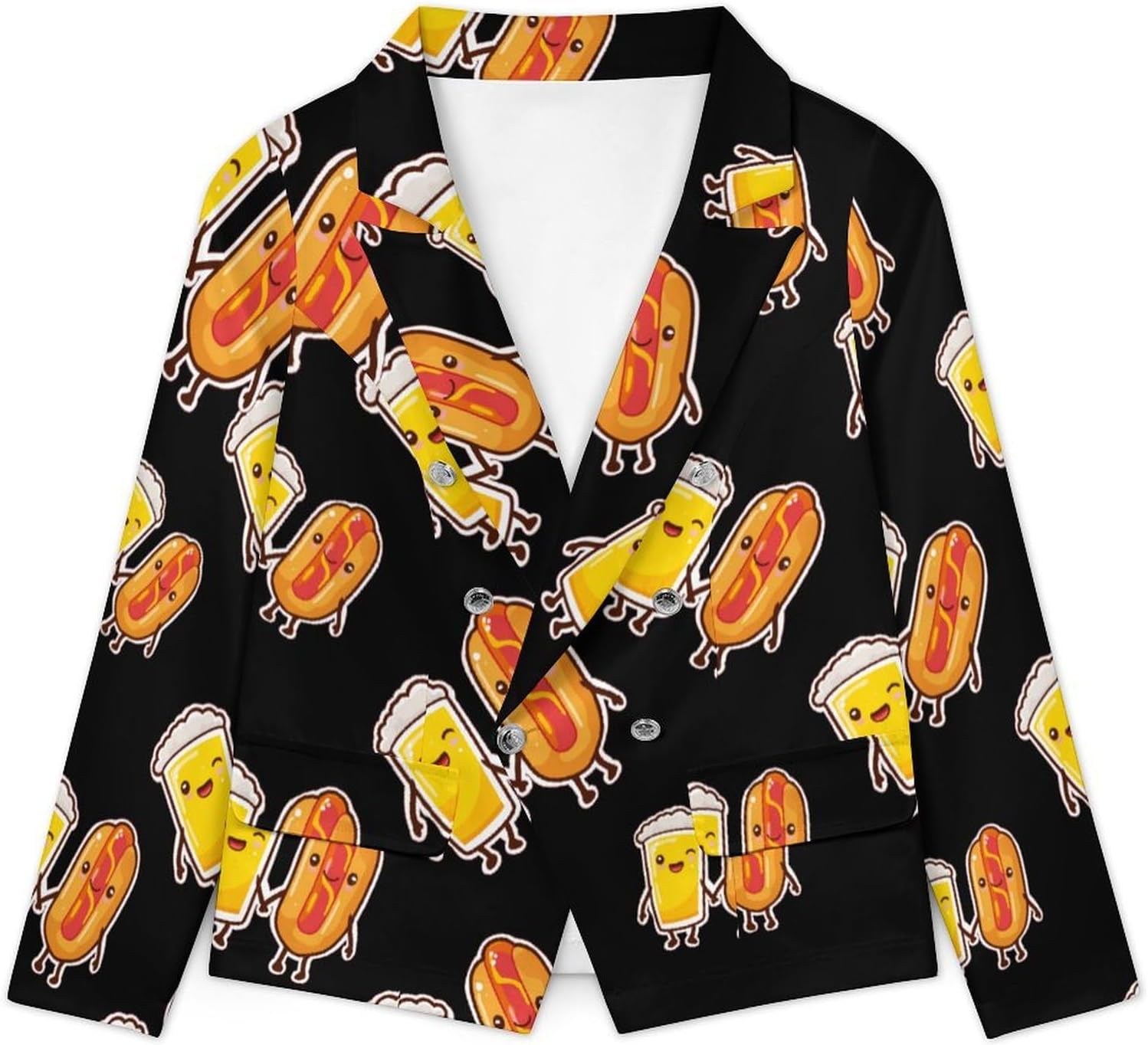 Beer Hot Dog Sausage Blazer for Women Casual Open Front Lapel Suit Jacket Business Work Coat