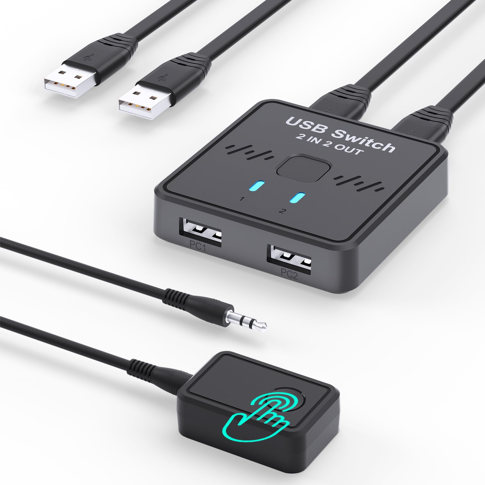 USB Switch 2 in 2 Out, USB Switcher 2 Computers Sharing Keyboard and Mouse | 2 USB 2.0 cables, External controller, Printer Splitter for 2 Computers-image-49