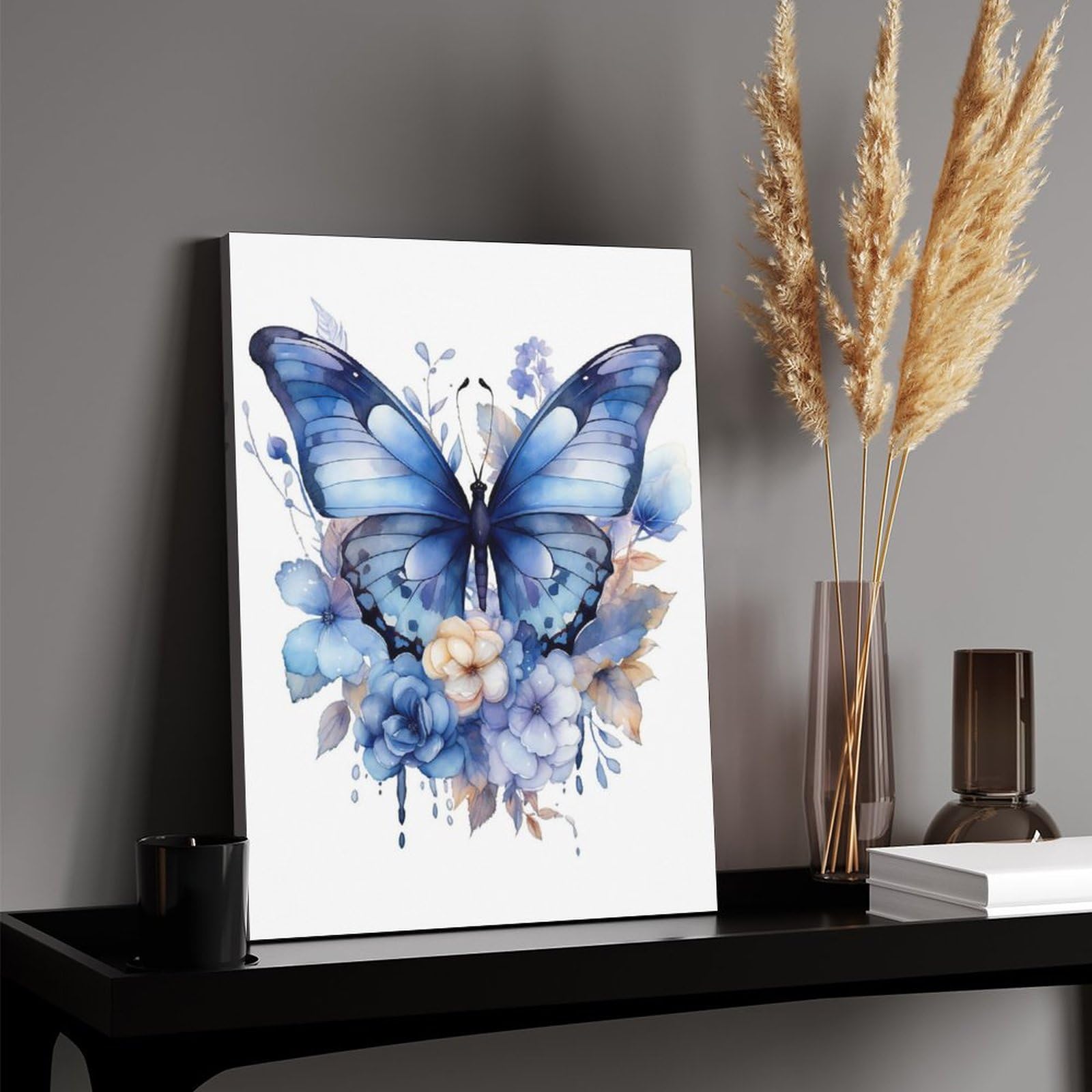 花と蝶の絵画☆大きいサイズ【額付き】