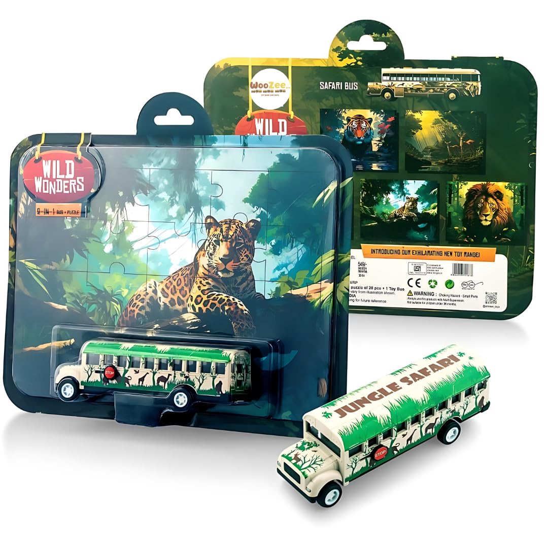 WooZee.. Wild Wonder 2 in 1 Pull Back Action Toy Bus and Jigsaw Puzzle Set for Kids Multicolour (B0D9RX6WS3) Amazon Price History, Amazon Price Tracker