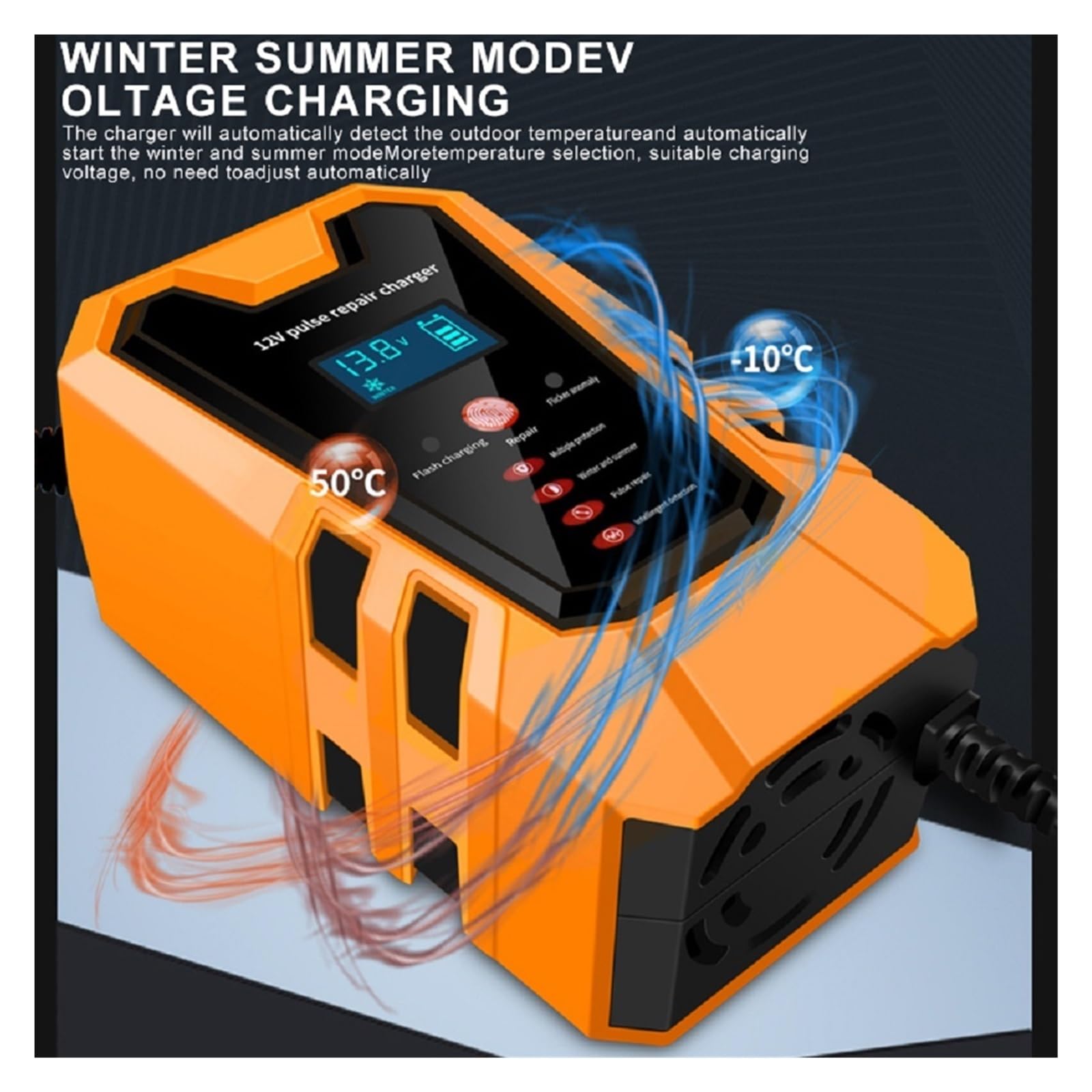 6A 12V Chargeurs De Batterie Voiture Intelligents Réparation D'impulsions Démarrage Au Plomb Sec Humide for Les Voitures Moto Charge De PréCision(Orange)