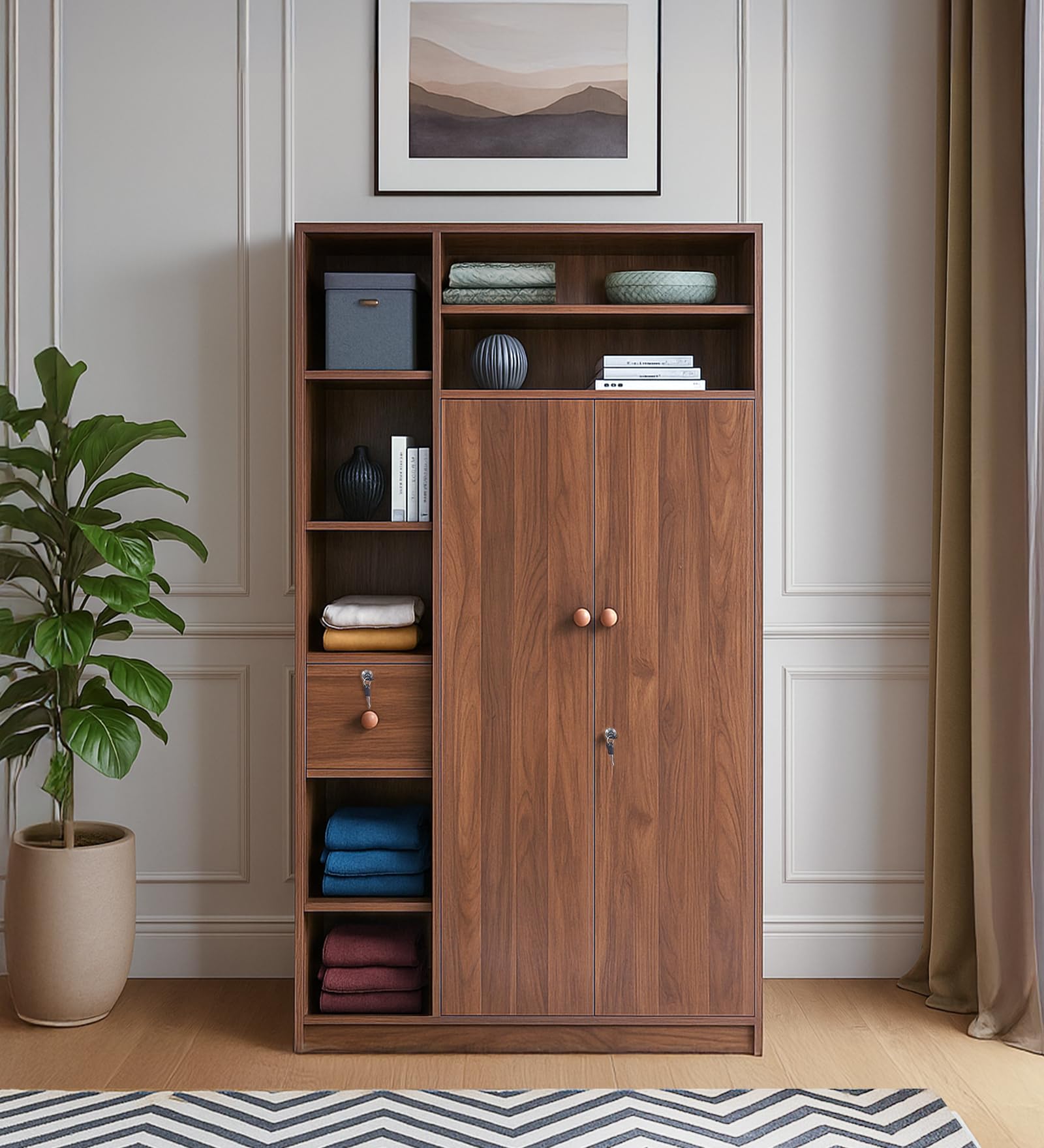 Engineered Wood Wardrobe with Book Shelf Walnut Finish (Columbian Walnut)-image-49