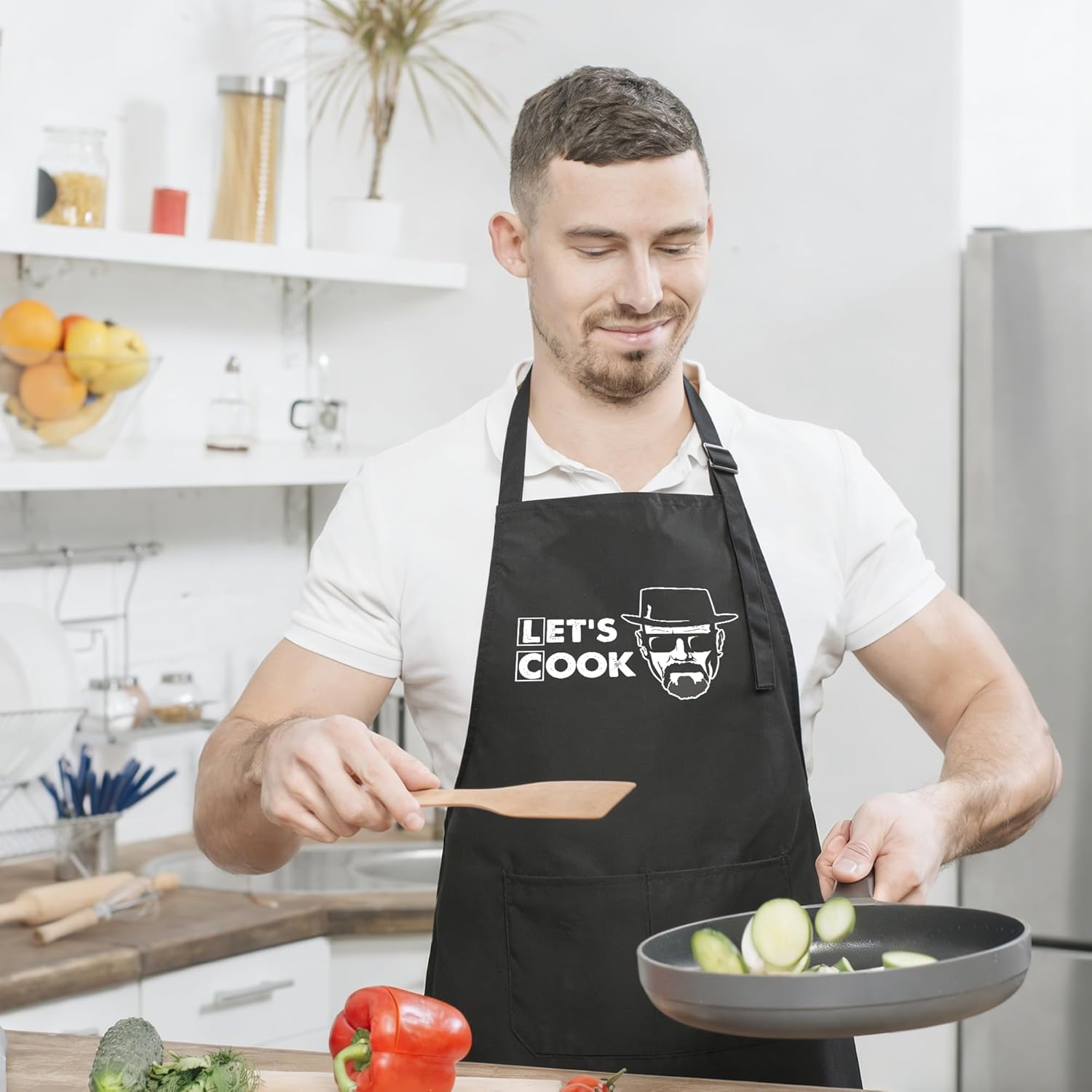 Funny Apron for Men - Let's Cook - Humorous Kitchen Apron with 2 Pockets & Adjustable Neck Strap - Grilling Cooking BBQ Accessories, Gift for Dad Husband Boyfriend Chef - A09 - Image 5