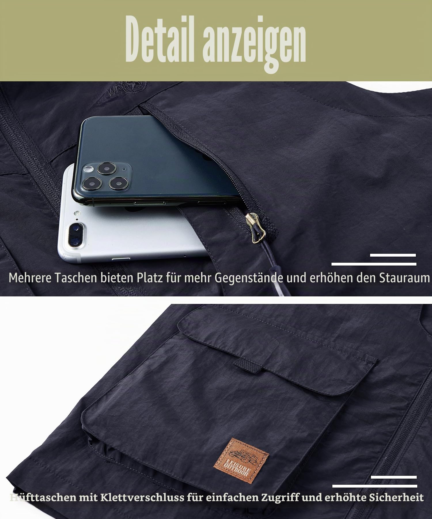 Herren Outdoor Weste Leicht Atmungsaktiv Schnelltrocknende Anglerweste Freizeitweste mit Vielen Taschen Sommer Ärmellose Jacke Winddicht Sport Multifunktionsweste für Camping Fotografie