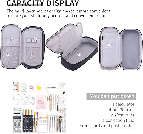 Miniatura 21 de CICIMELON Estuche duradero para lápices, bolsa de almacenamiento grande para suministros escolares, oficina, universidad, adolescentes, niñas