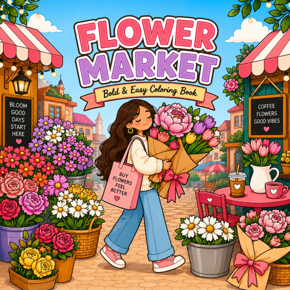 Flower Market: Bold & Easy Coloring Book (Soft Life Coloring Series)
