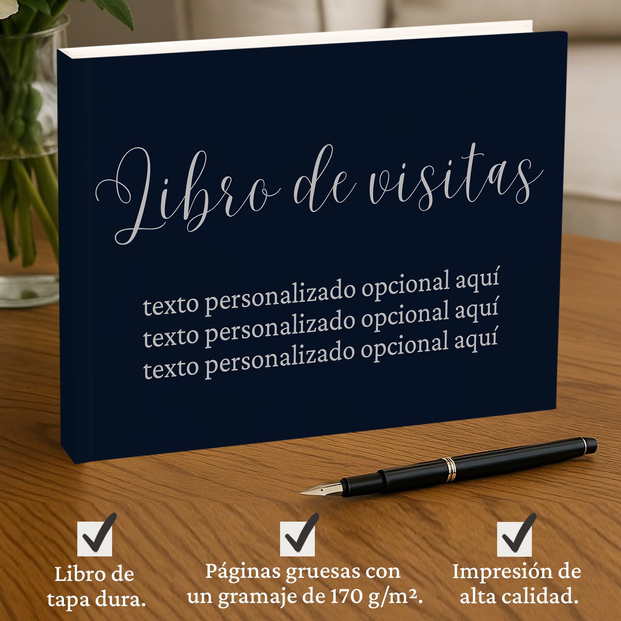Libro de visitas personalizado – Libro de firmas para boda, cumpleaños y comunión (azul marino)