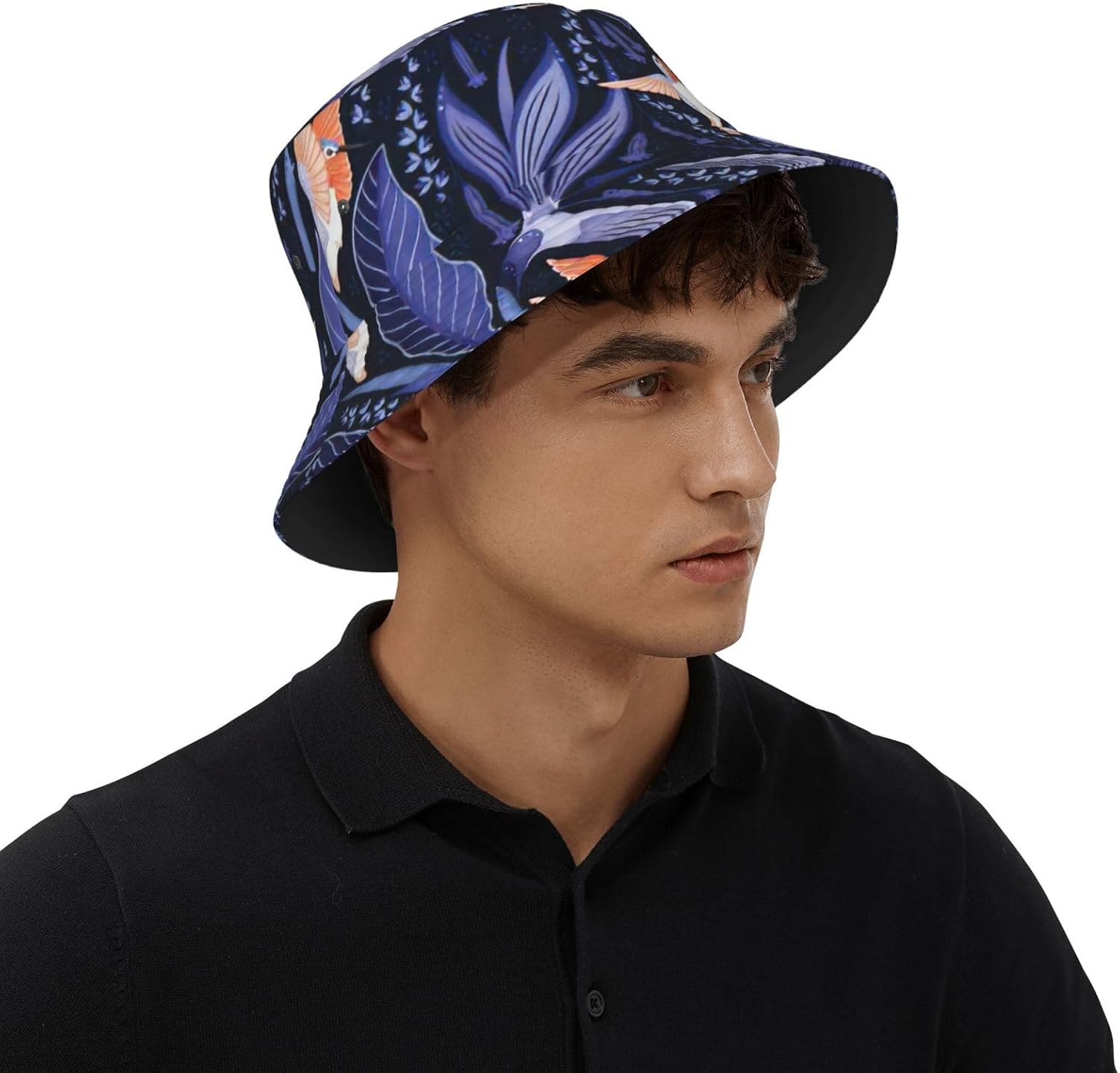 Blue and Orange Bird Print Bucket Hat for Men Women,Fun Sun Hats,Fisherman Outdoor Summer Travel Hiking Cap
