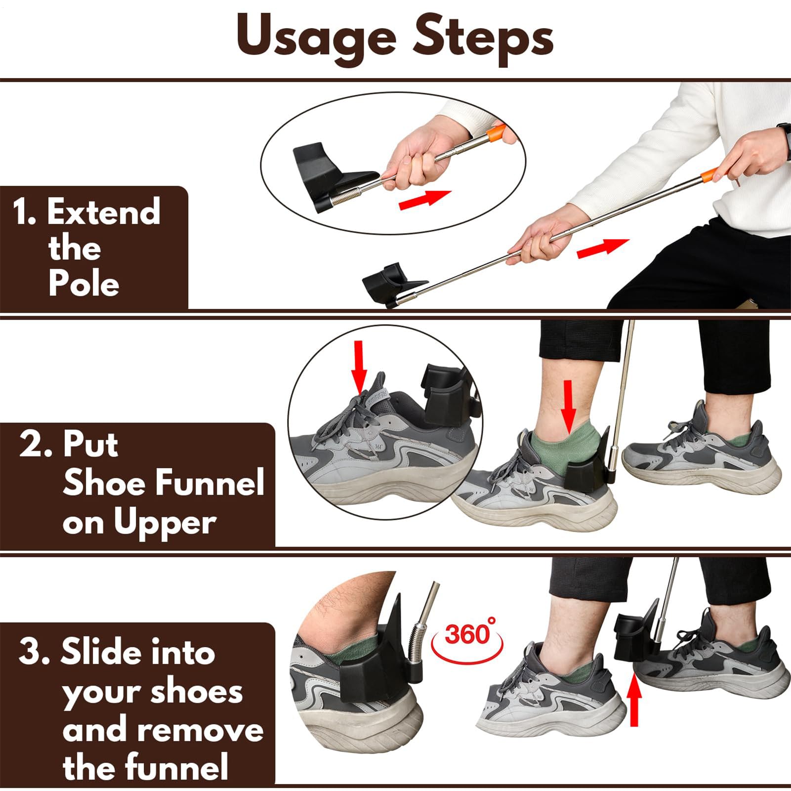 Corne De Chaussure À Longue Poignée - Toothorn Télescopique Réglable Pour Les Seniors Et Les Adultes, Horn Chaussure Stick Walking | Corne De Chaussure Étendue, Aide À Chaussures Portables, Assista