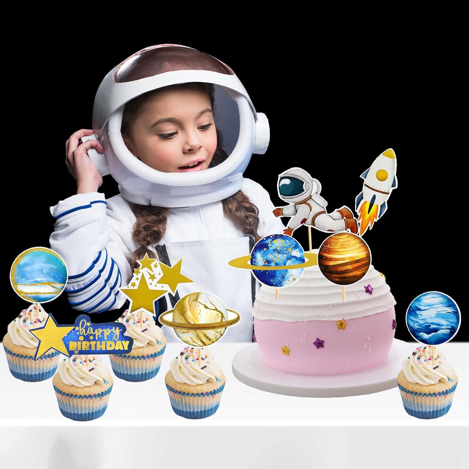 25PCS Decorazioni Torta Astronauta - Astronauta Pianeti Torta Decorazioni - Topper Torta Spazio, Torta Tema Spazio per Decorazioni - Perfetta per Compleanni e Feste a Tema Spaziale