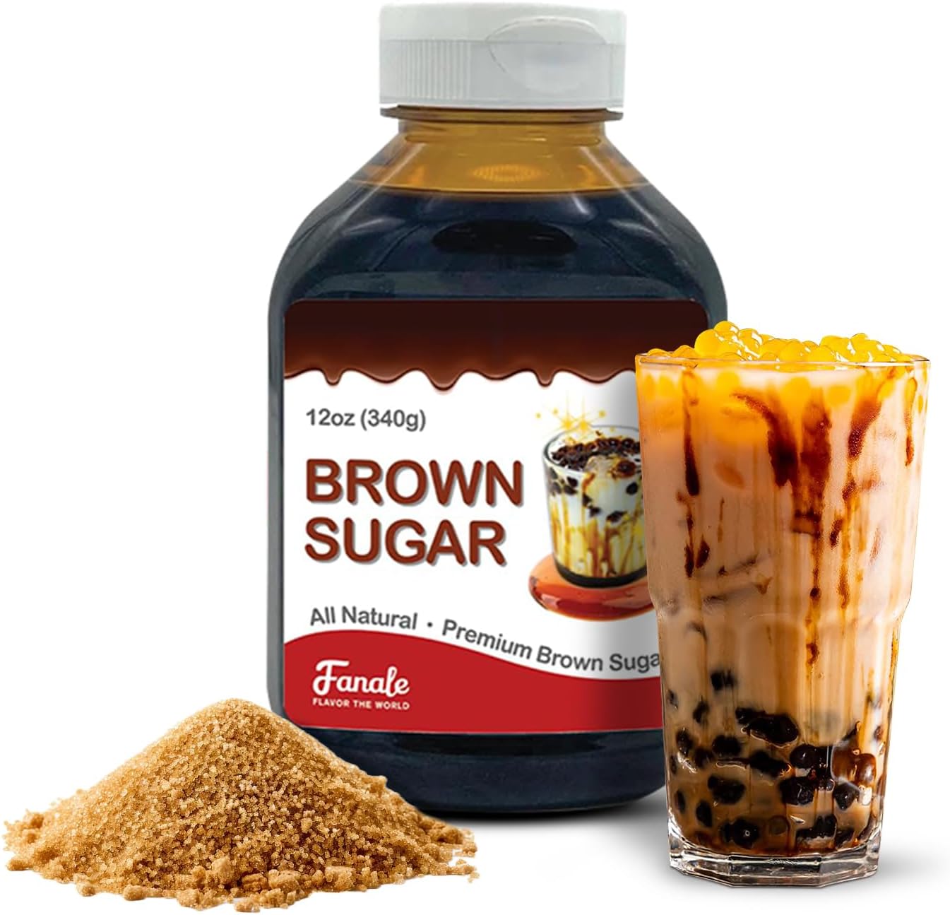 Fanale Premium Flavoring Concentrated Syrup for Bubble Tea 12 oz | Hand Crafted Brown Sugar Syrup | for Boba Tea, Smoothies, Slushes, Desserts | 12oz | SRP370-SP340