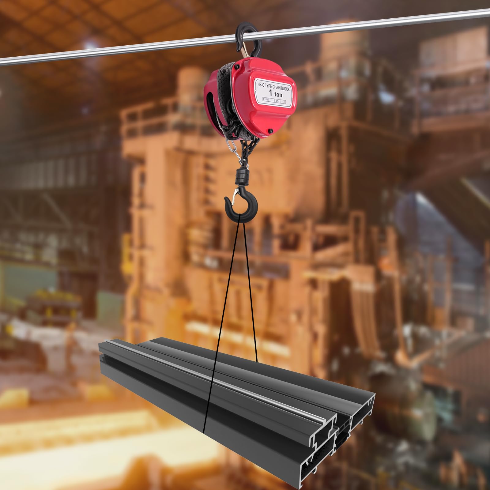1T - Paranco a catena a mano, G80, catena in acciaio al manganese, con tirante manuale, in acciaio per sollevamento manuale, per sollevamento e costruzione di edifici, garage (rosso)