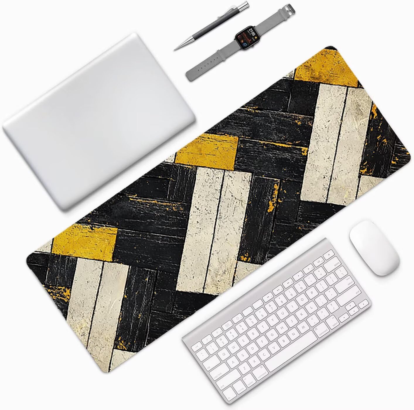 Lpfieonn Retro Großes Schreibtischunterlage, XXL Schreibtischunterlagen, Weiß XXL Wasserdicht Gaming Mousepad mit Vernähter Rand und Rutschfeste Gummibasis, für Laptop/Hause/Büro 120x60cm PF-3199