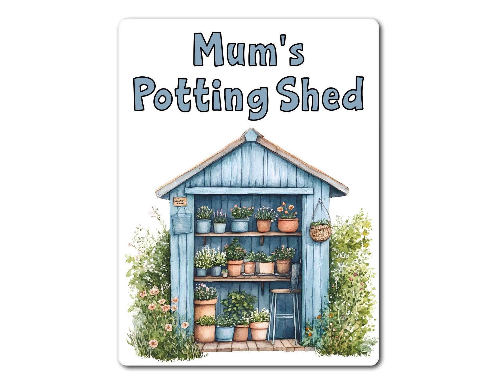 Decalarama Blue Mum Metal Sign Gift – Mum's Potting Shed – - Family Fun Gardening Allotment Novelty Aluminium Present