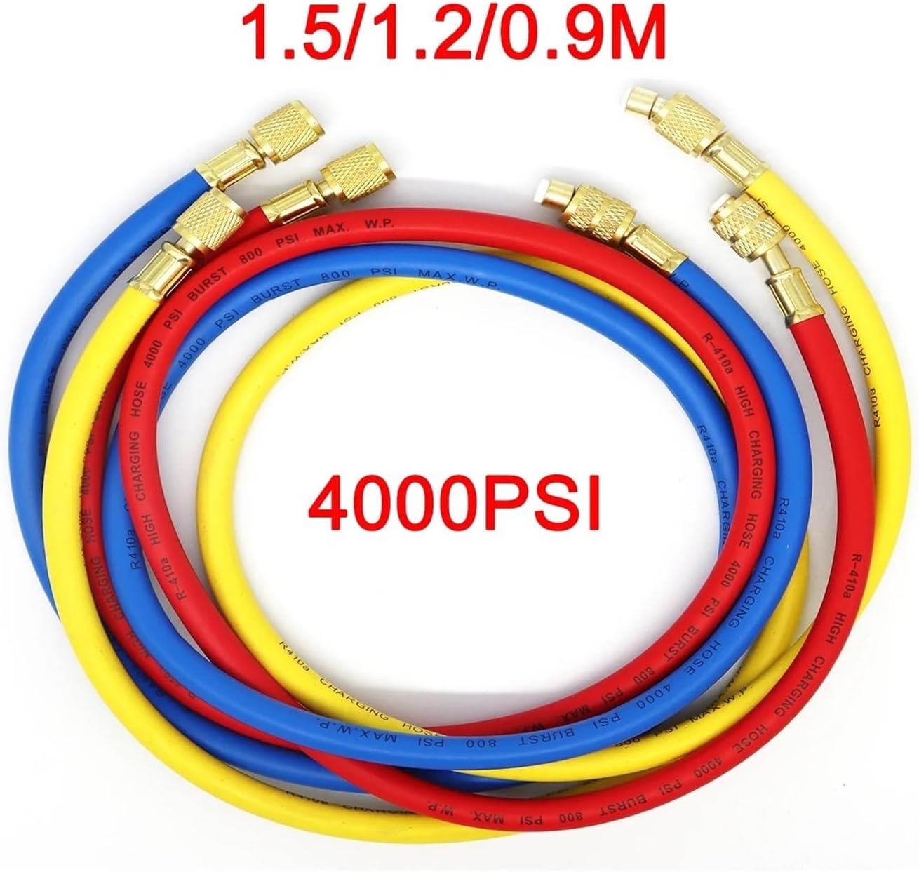4000psi R410A 1.5M/1.2M/0.9M Refrigerant Air Conditioning Hose Fits For R410A 3 Way AC Charging Hoses Tube 1/4 5/16 Inch(1.5M 4000PSI R410A)