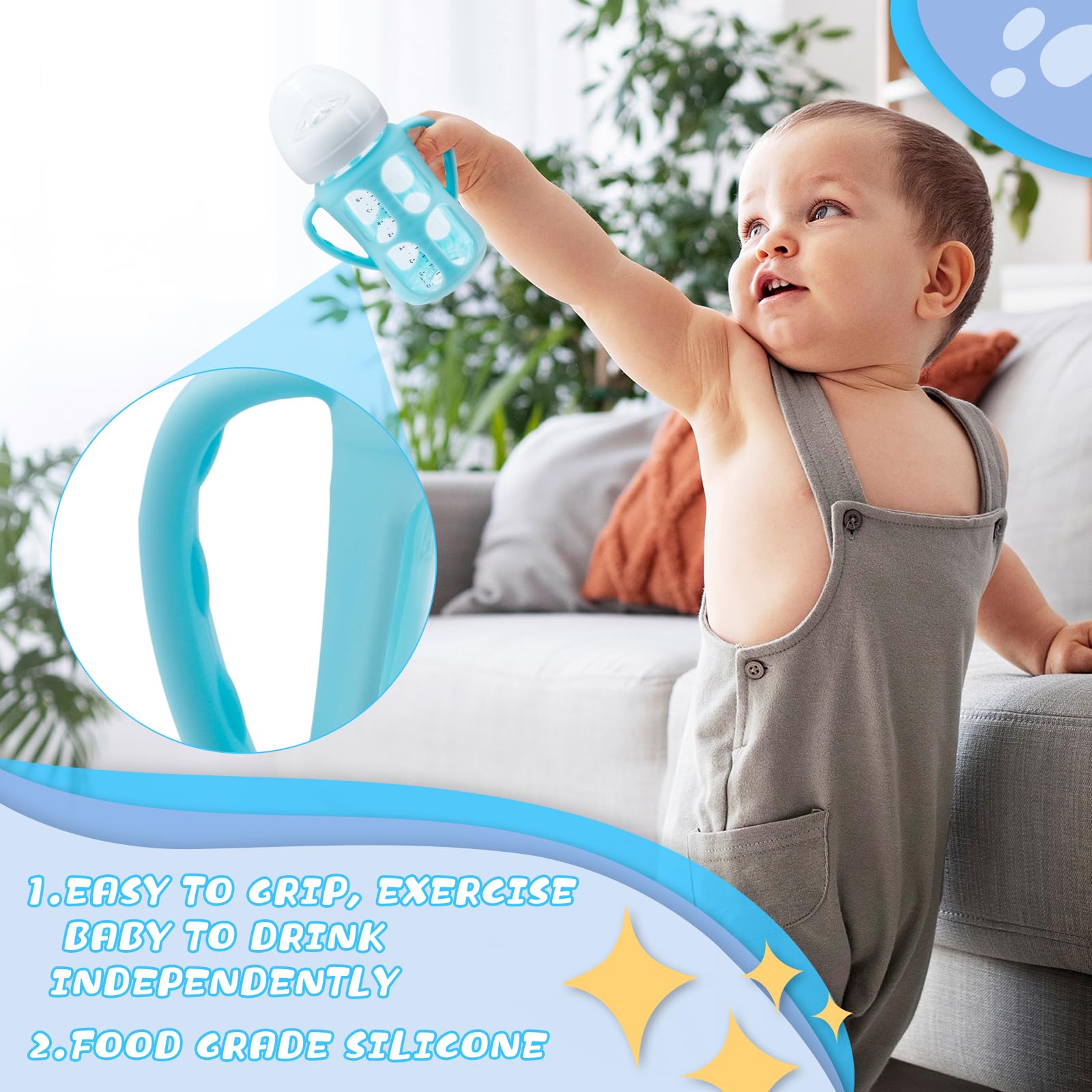 Silicone Sleeves for Philips Avent Baby Bottles 3 Pack, Anti Breakage Baby Bottle Holder with Handle for Avent Glass Natural Baby Bottle, BPA Free