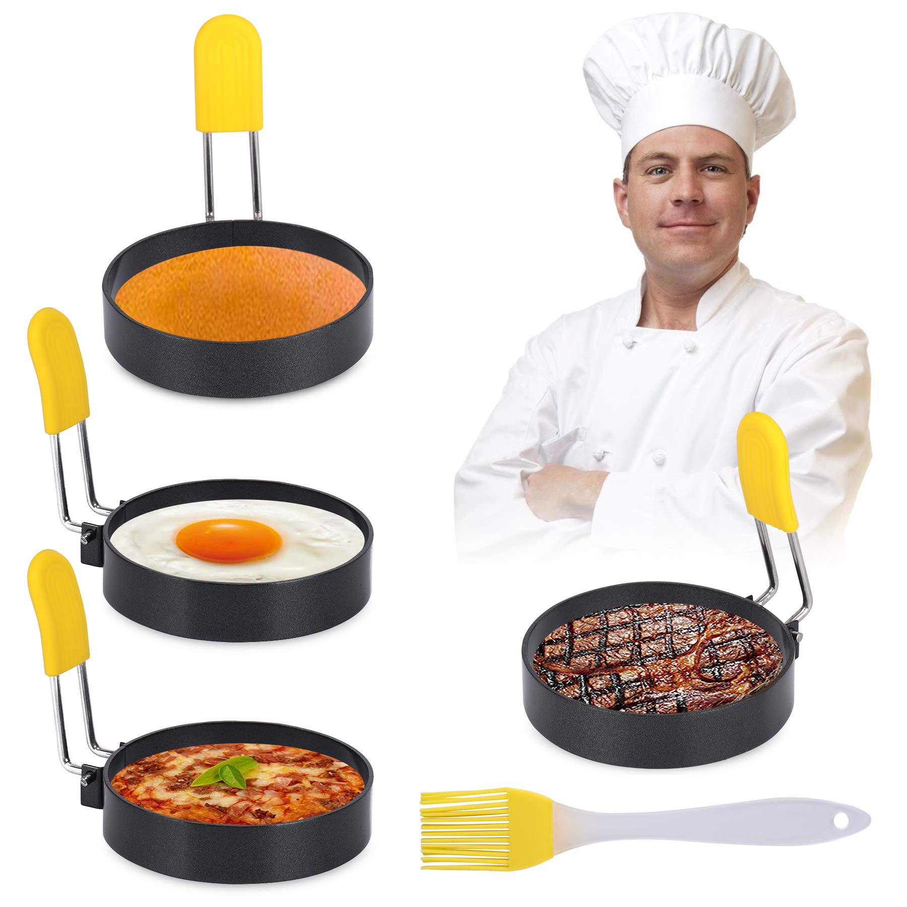 JISON21Stainless Steel Egg Ring,4 Pack Round Crumpet Ring Household Mold Cooking Tool,Round Egg Omlette Cooker Rings For Frying Kitchen Pan Egg Maker Molds