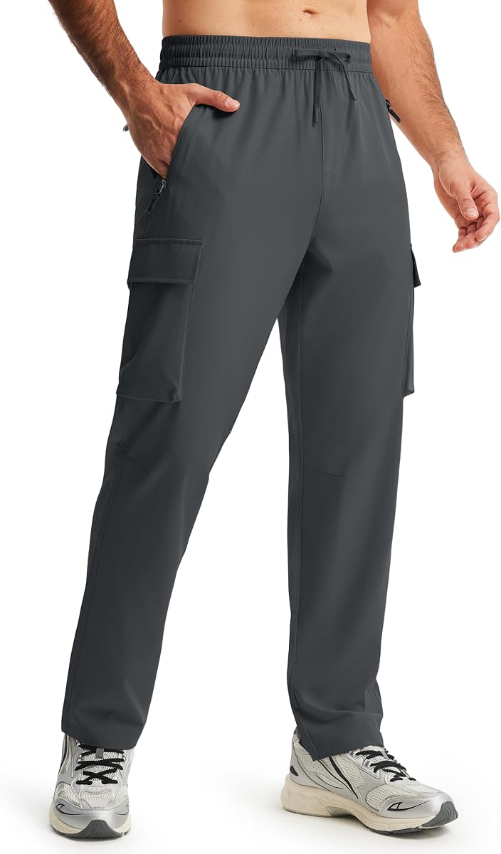 Pantalones de senderismo con cintura elástica para hombre Ropa deportiva de pista cargo | Ligero, de secado rápido, resistente al agua, ideal para correr y viajar al aire libre.
