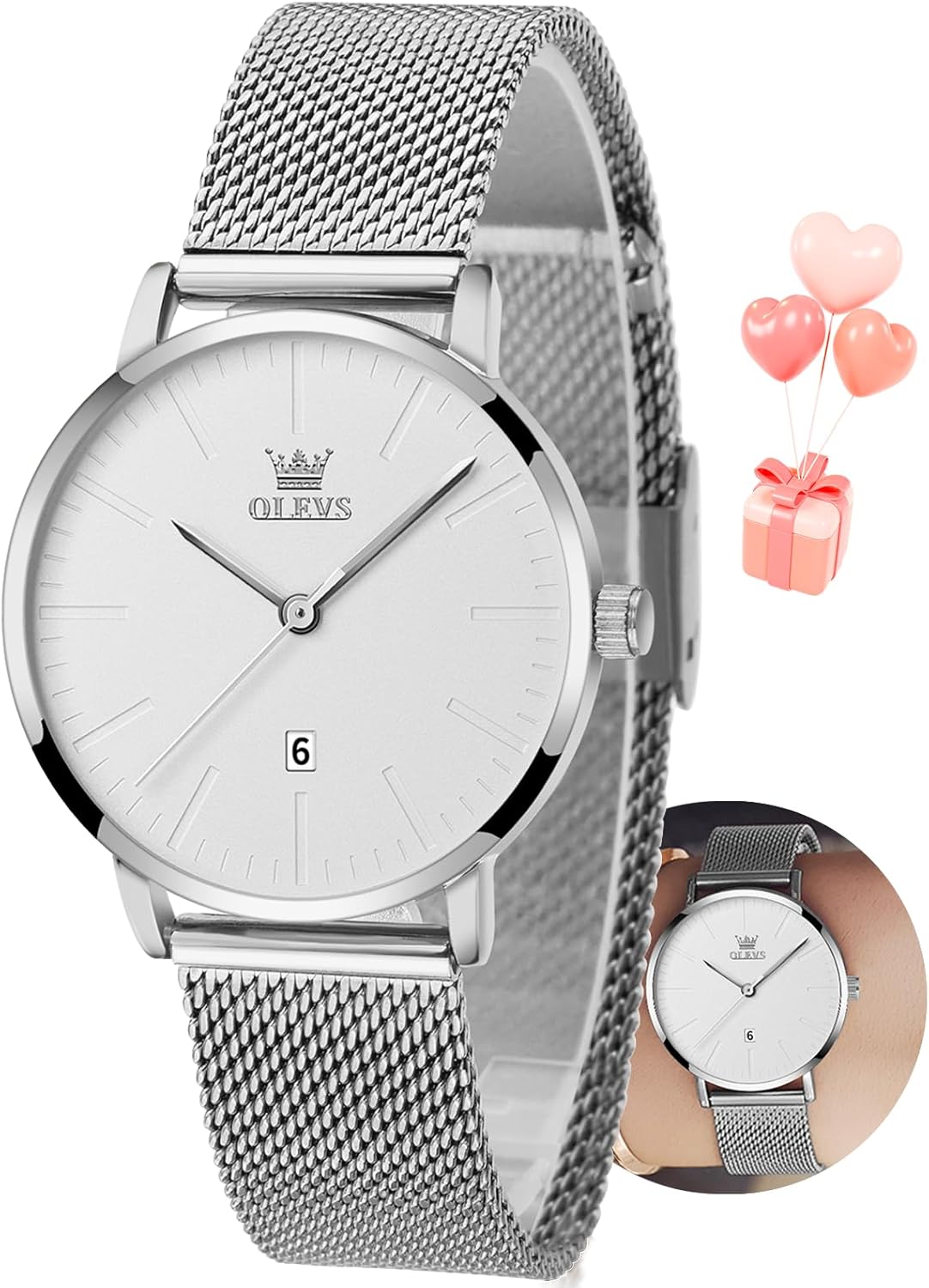 OLEVS Watch Women Mesh Watches for Women with Date Analog Quartz Ladies Watches Classic Dress Womens Wristwatch Waterproof (Blue/Black/White Face)