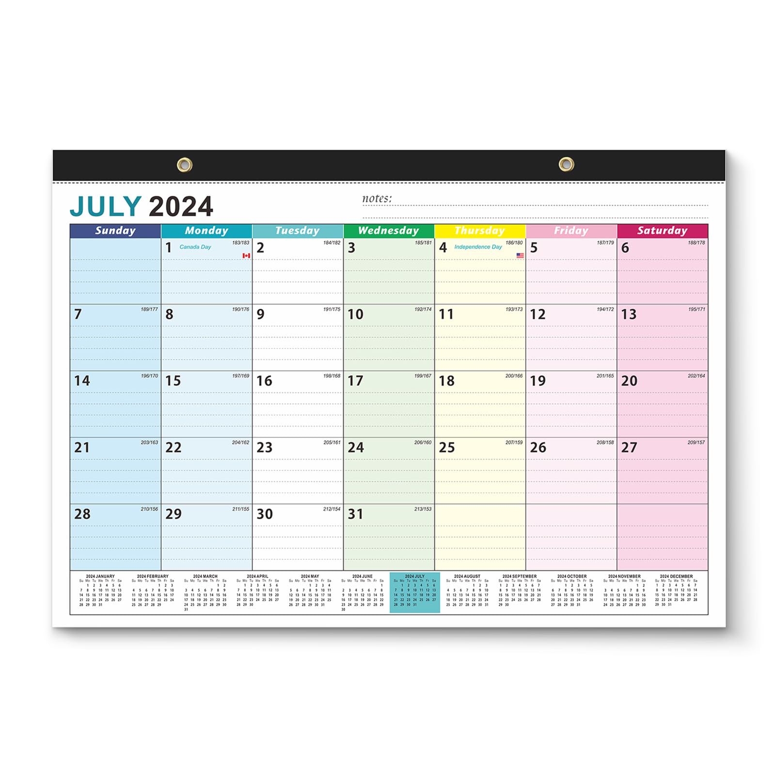 Calendario de pared de julio de 2024 a diciembre de 2025, calendario académico de pared de 18 meses del curso 2024-2025, calendario mensual rasgable para oficina, planificador familiar, calendario