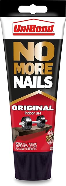 UniBond No More Nails Original, Heavy-Duty Mounting Adhesive, Strong Glue for Wood, Ceramic, Metal & More, White instant Grab Adhesive, 1 x 200ml Tube