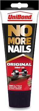 UniBond No More Nails Original, Heavy-Duty Mounting Adhesive, Strong Glue for Wood, Ceramic, Metal & More, White Instant Grab Adhesive, 1 x 200ml Tube