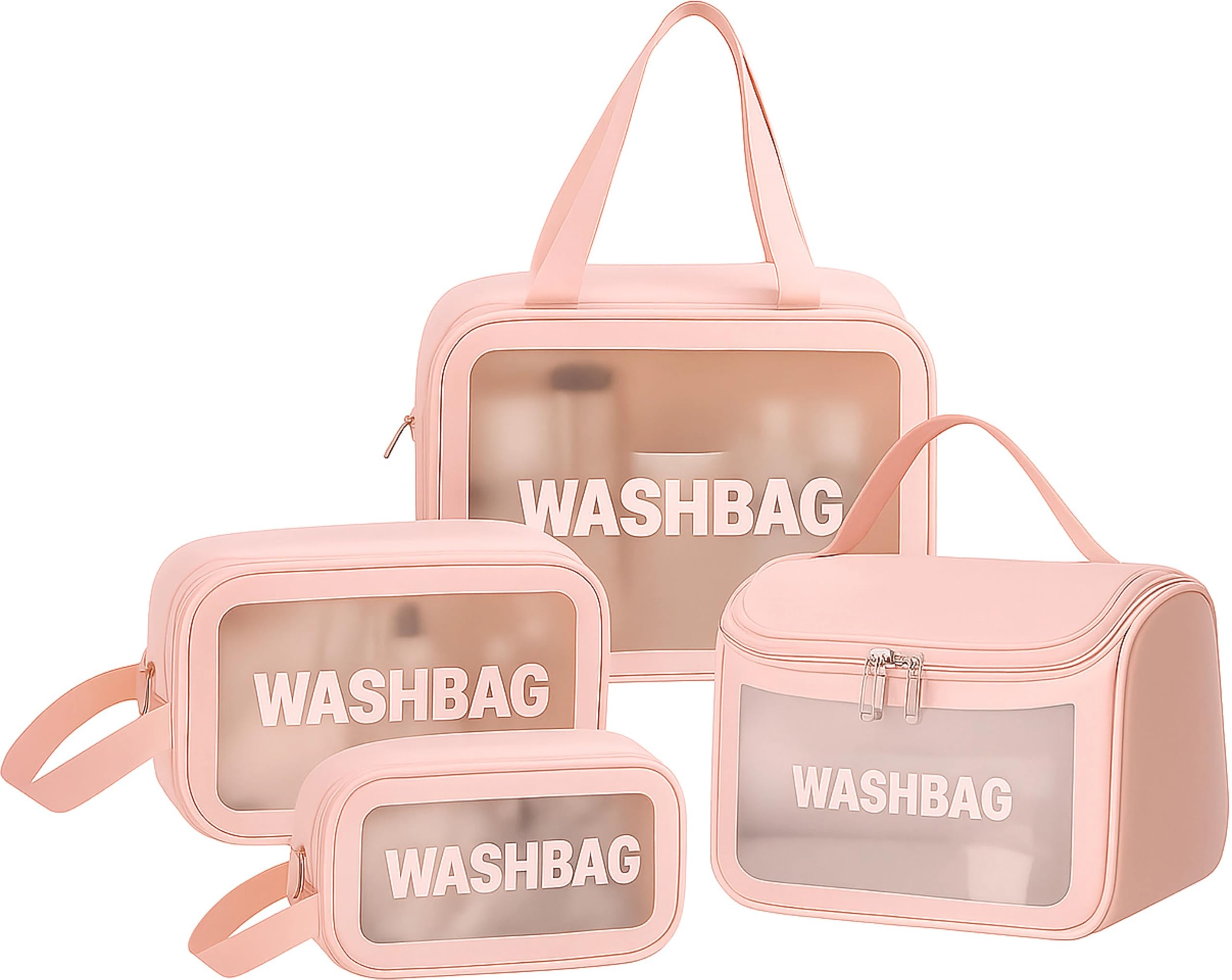 PVC Premium Multipurpose Wash Bag Set of 4 | Travel Toiletry & Cosmetic Organizer with Transparent Front | Waterproof Storage Pouch for Men & Women (Pink - Set of 4)-image-48