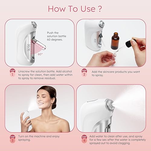 Miniatura 7 de PELCAS Mister facial inalámbrico, pulverizador de niebla facial nano de 0.008 in, máquina facial de oxígeno de 65 Kpa, aerógrafo para cuidado de la