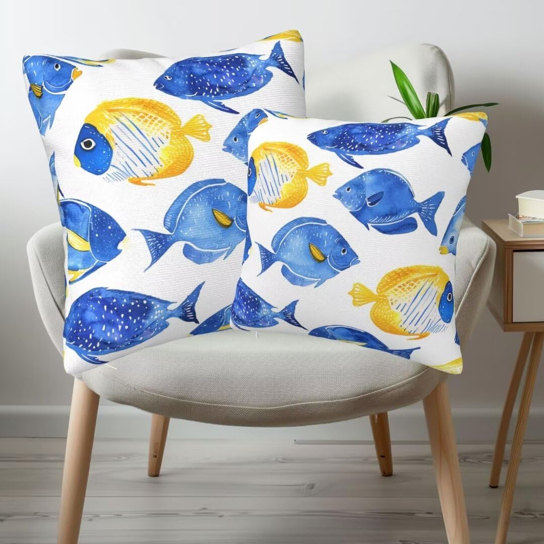 Funda Cojin 60 X 60 cm Fundas Cojines Dibujos animados Cojines Cama Decorativos Juego de 2, Pez Funda de Almohada Lumbar Cuadrado Cojines Sofa para Sala de Estar Dormitorio Decoracion Hogar -xh403