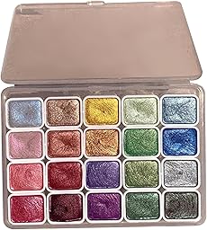 Glitter Watercolor Paint|Metallic Watercolor Paint Set 20 Colors 1ml Glitter Box Pearlescent Palette Art Supplies for Professionals Art Students