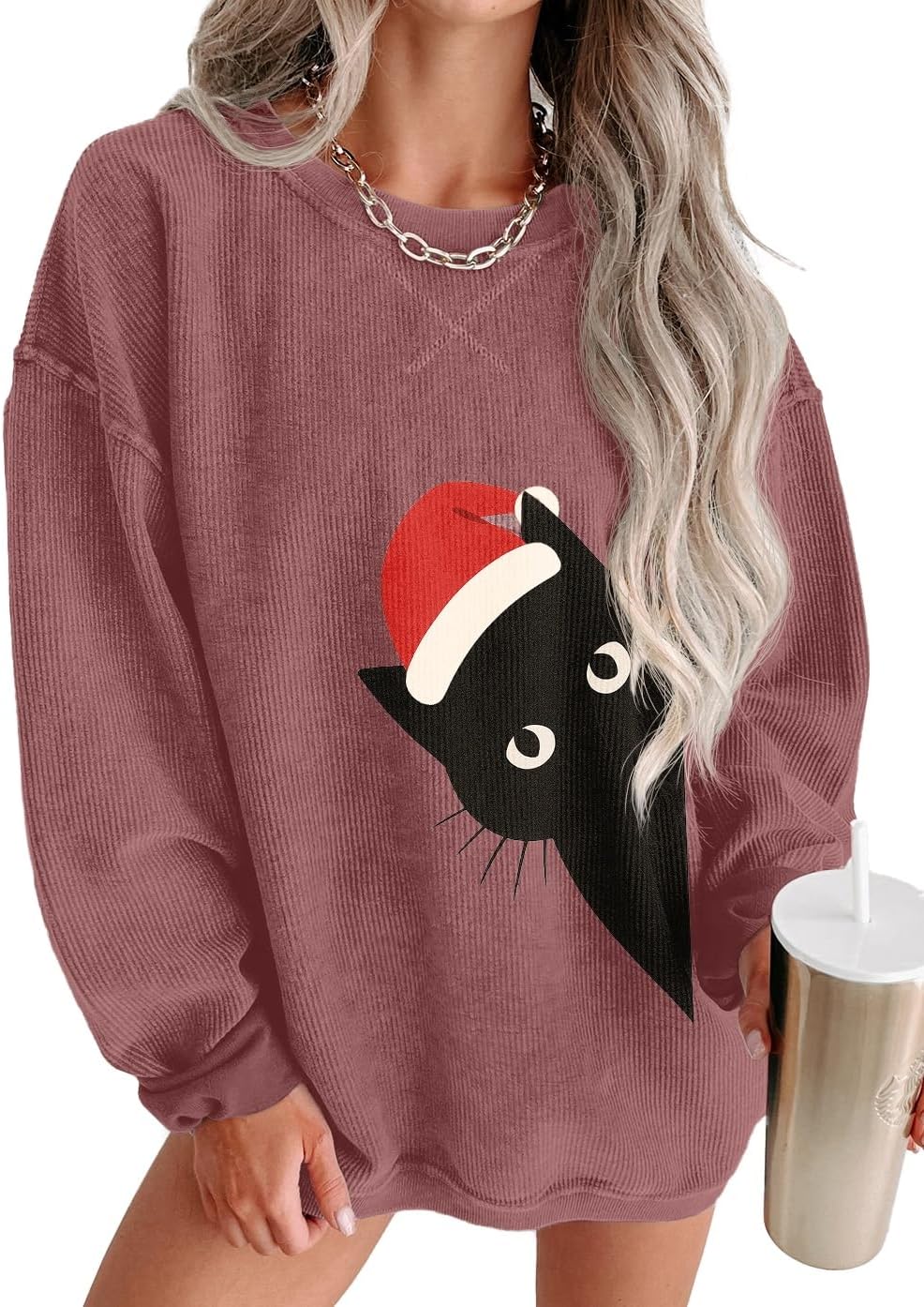 ONLYSTORY Womens Sweatshirts Casual Cored Corduroy Pullover Tops Oversized Long Sleeve Crewneck Shirts