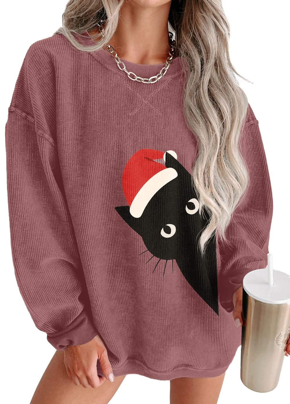 ONLYSTORY Womens Sweatshirts Oversized Cored Corduroy Pullover Tops