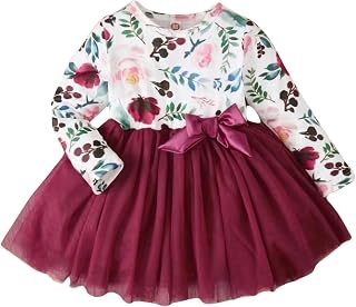 PAMBERSTON Baby Girl Tutu Dress Long Sleeve Bow Tulle Princess Flower Girls Dresses for Infant Toddler Wedding Birthday Te... Price In India
