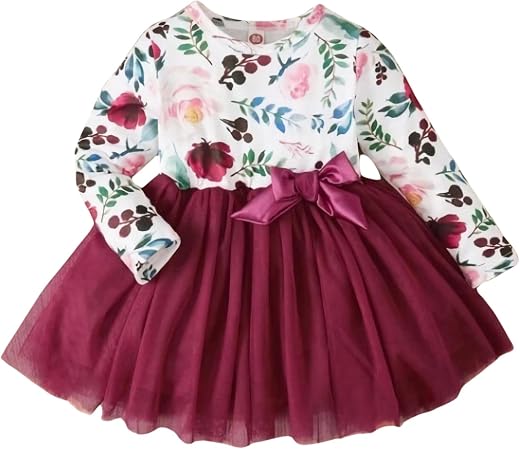 PAMBERSTON Baby Girl Tutu Dress Long Sleeve Bow Tulle Princess Flower Girls Dresses for Infant Toddler Wedding Birthday Te...