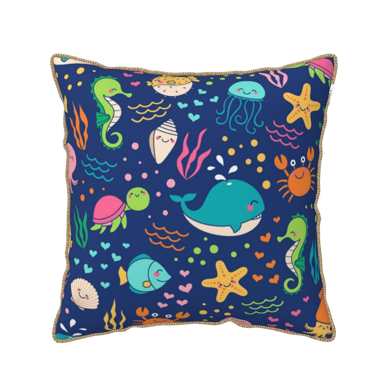 Housse de coussin en velours motif poisson pour chambre d'enfant