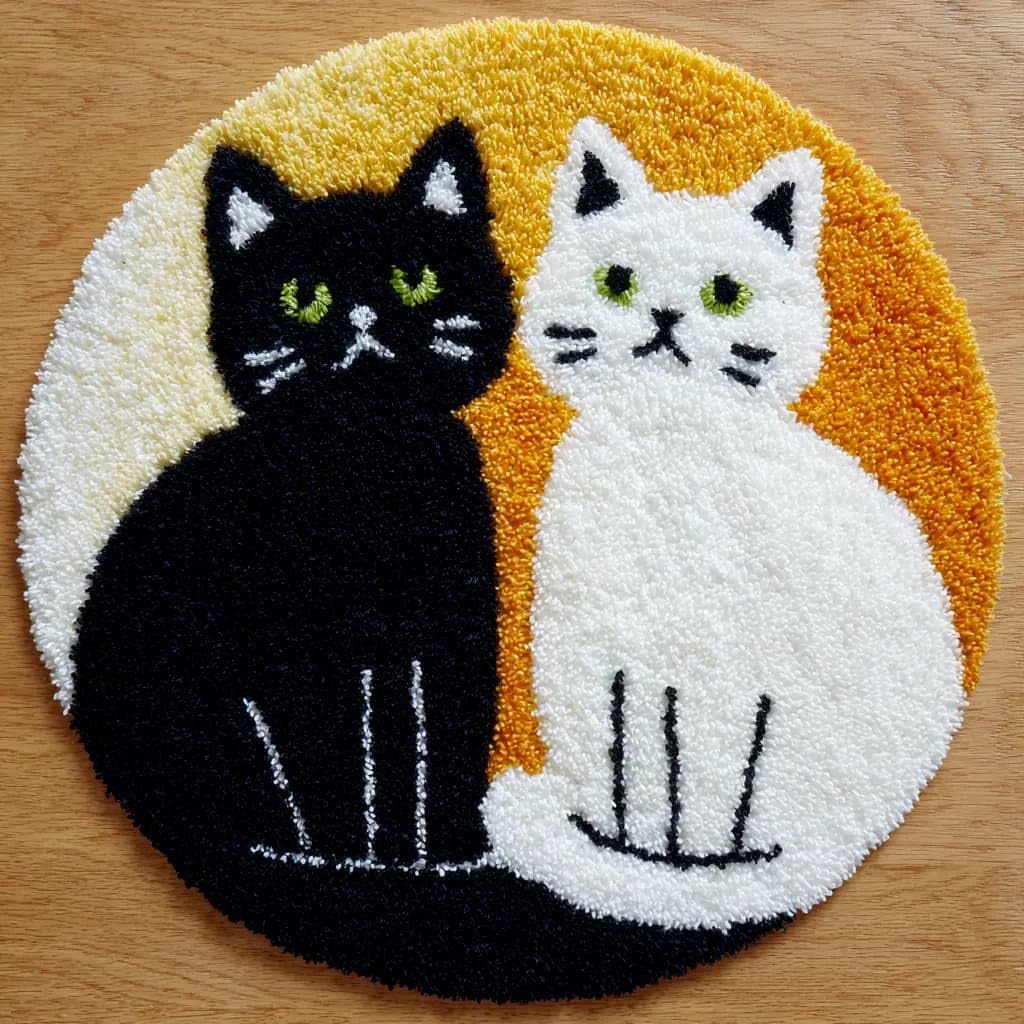 WallustrioaW Round Latch Hook Rug Kits Cat for Adults and Starter 50 * 50Cm