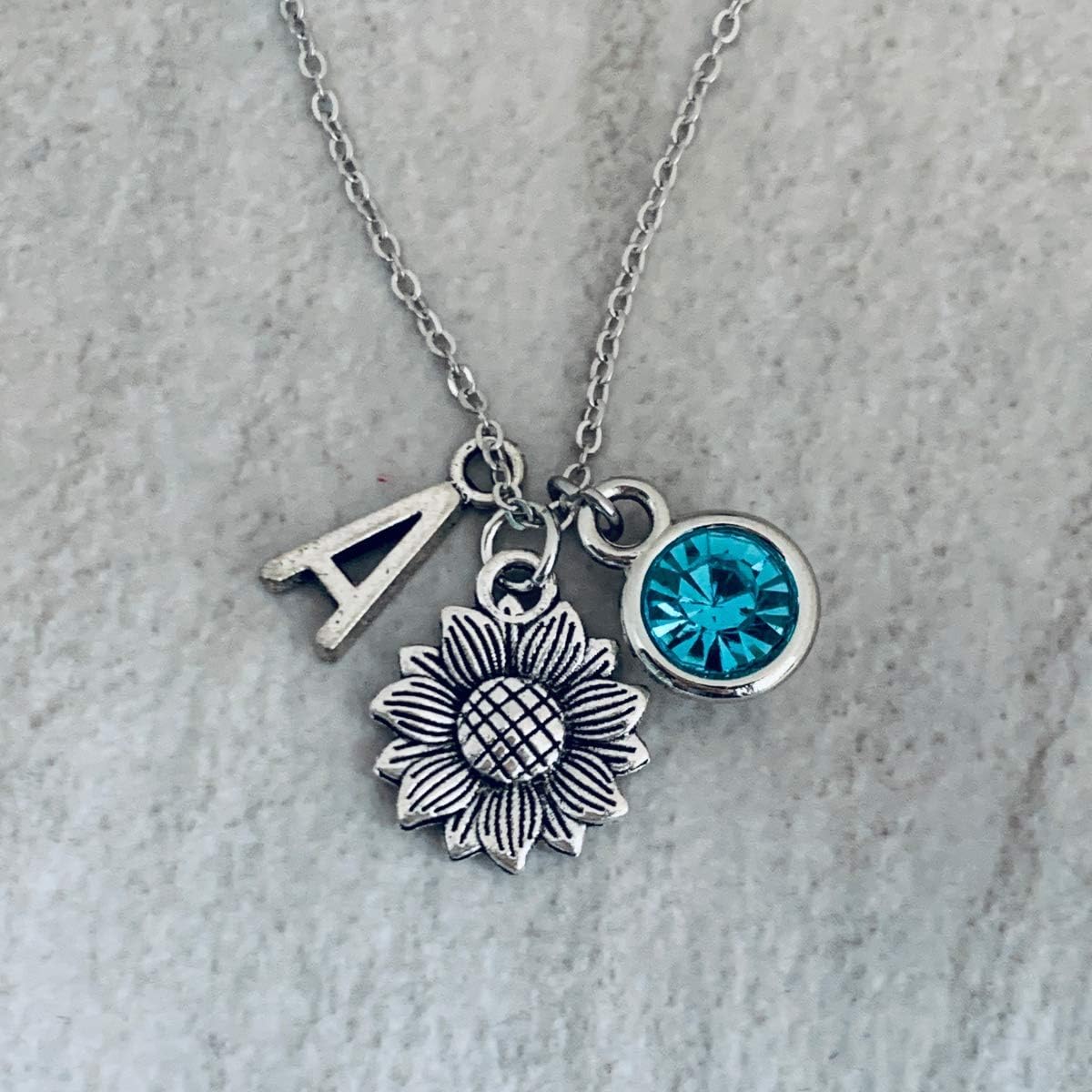 Personalized Sunflower Charm Necklace with Birthstone and Initial Charm, Flower Pendant, You are My Sunshine Gifts Sunflower Jewelry for Girls - Image 5
